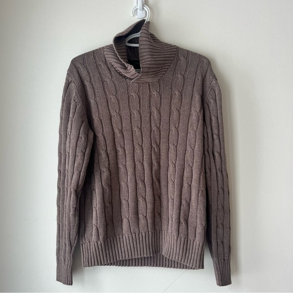 Logan Hill cable knit brown fisherman shawl collar sweater small - Picture 1 of 4